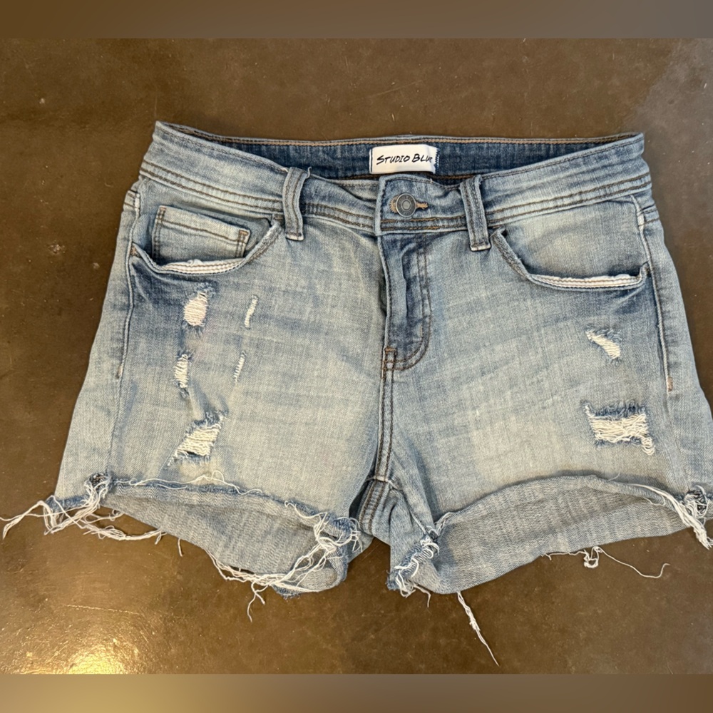 Studio Blue Light Wash Distressed Jean Shorts